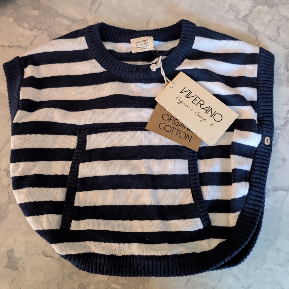 Viverano Organic Cotton Striped Poncho, 18-24 months